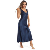 Womens Silk Nightgown Wide Strap V Neck Pure Silk Slip Dress